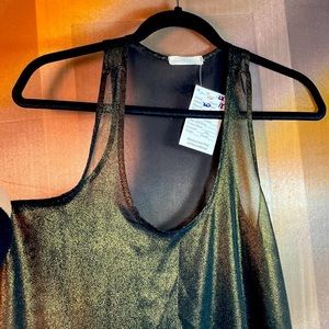 Lush black with gold shimmer‎ sheet tank top. 36” chest B3